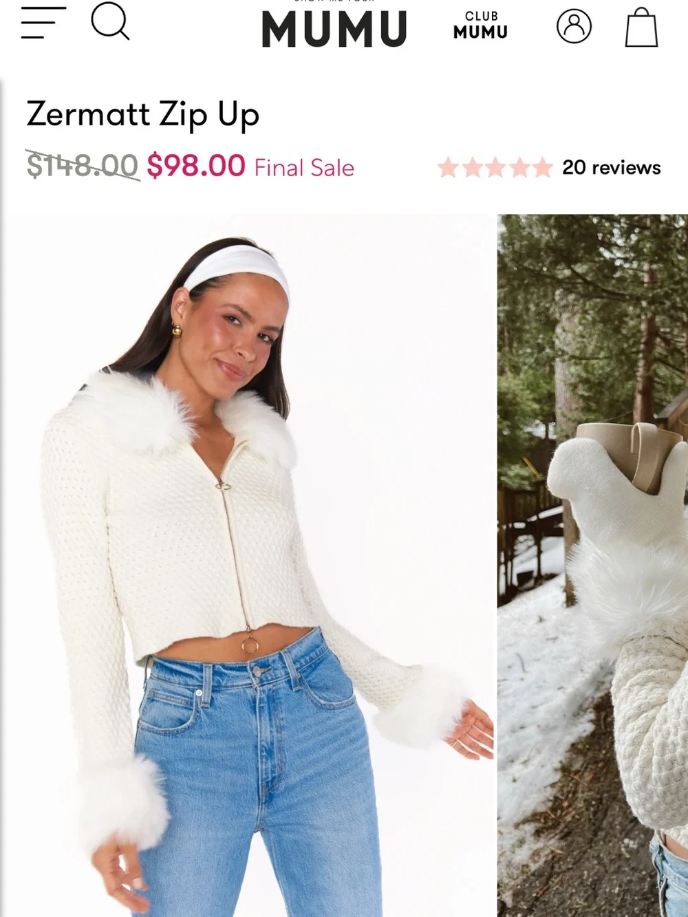 Show Me Your MuMu Pink Brand Tag on Cream Sherpa Fabric Zermatt Zip Up